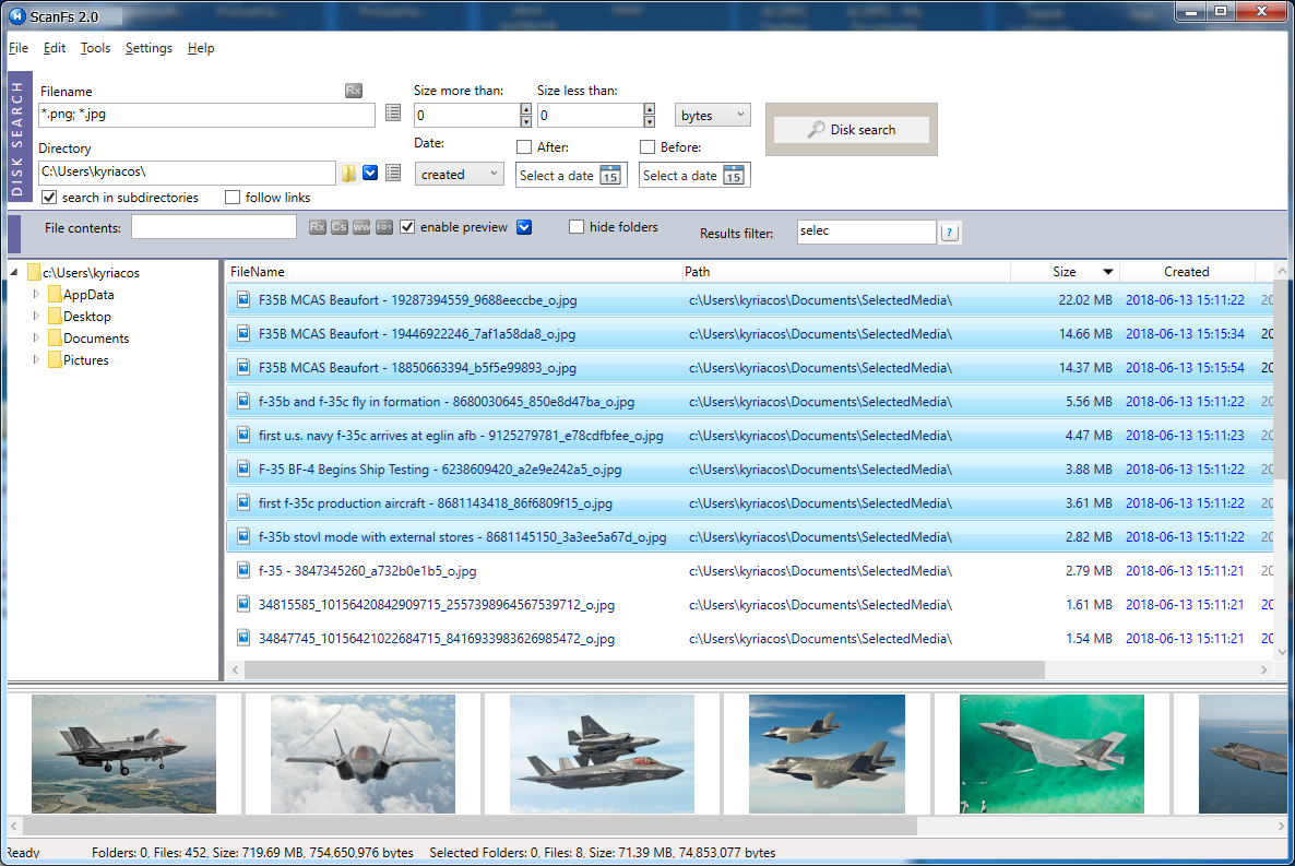 Live preview of media files